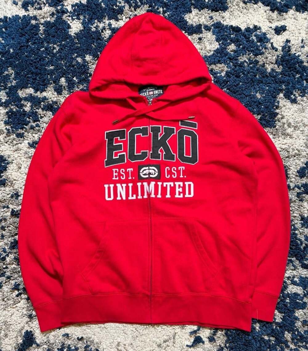 Ecko Unltd Zip-Up Hoodie Large Red Logo Graphic Sweatshirt